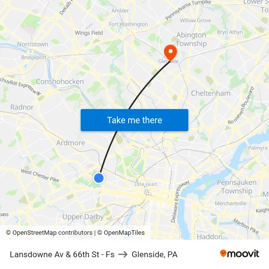 Lansdowne Av & 66th St - Fs to Glenside, PA map
