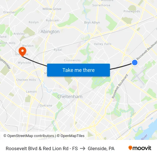 Roosevelt Blvd & Red Lion Rd - FS to Glenside, PA map