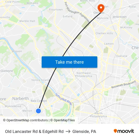 Old Lancaster Rd & Edgehill Rd to Glenside, PA map