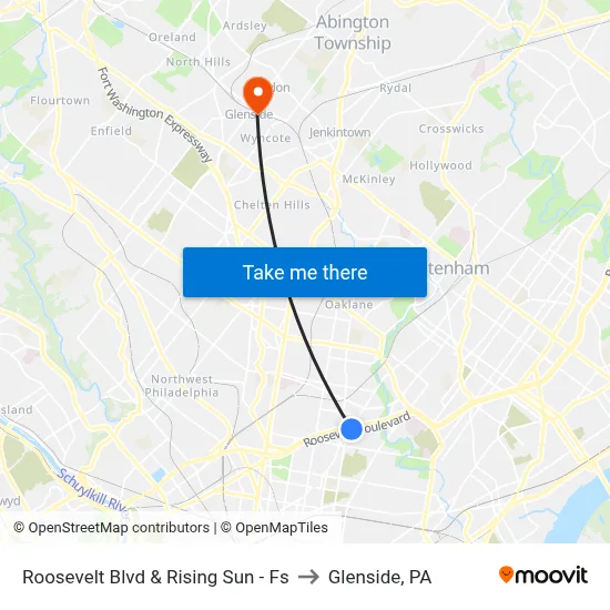 Roosevelt Blvd & Rising Sun - Fs to Glenside, PA map