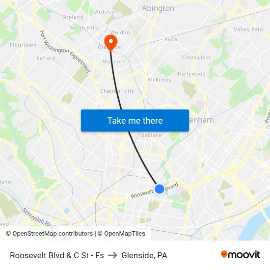 Roosevelt Blvd & C St - Fs to Glenside, PA map