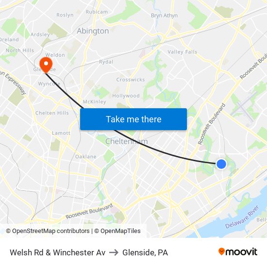 Welsh Rd & Winchester Av to Glenside, PA map