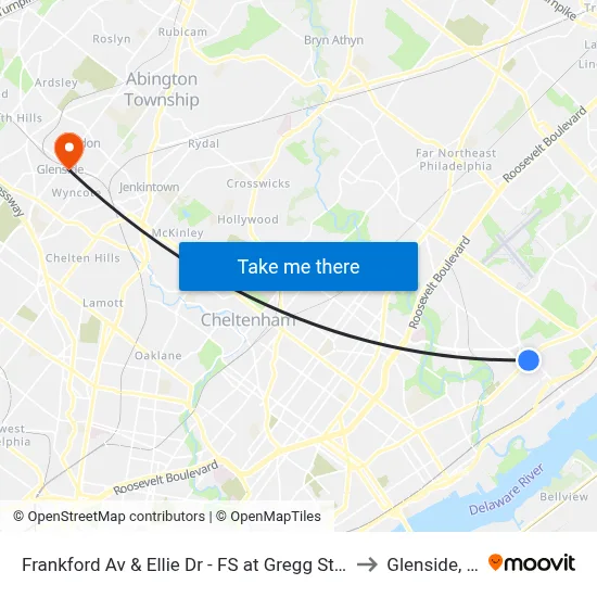 Frankford Av & Ellie Dr - FS at Gregg St Loop to Glenside, PA map