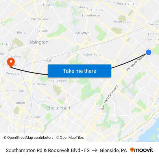 Southampton Rd & Roosevelt Blvd - FS to Glenside, PA map