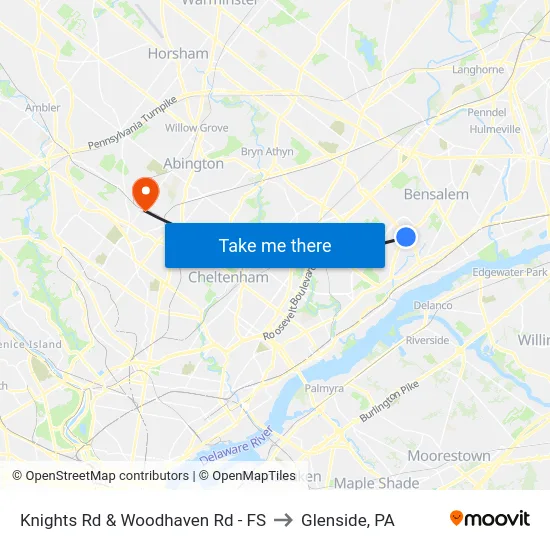 Knights Rd & Woodhaven Rd - FS to Glenside, PA map