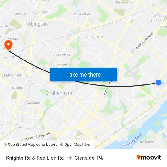 Knights Rd & Red Lion Rd to Glenside, PA map