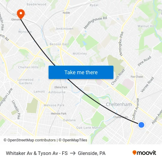 Whitaker Av & Tyson Av - FS to Glenside, PA map