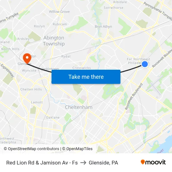 Red Lion Rd & Jamison Av - Fs to Glenside, PA map