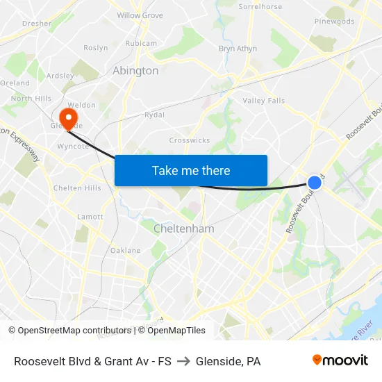 Roosevelt Blvd & Grant Av - FS to Glenside, PA map