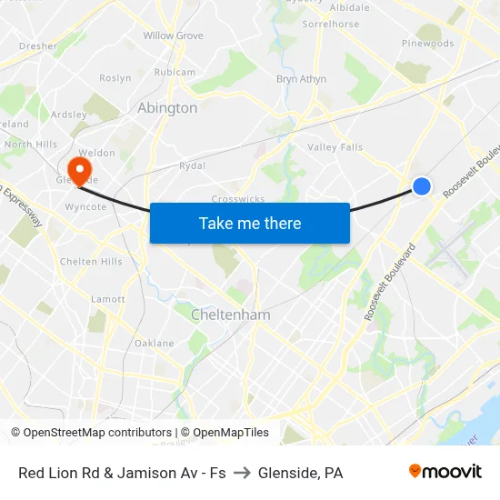 Red Lion Rd & Jamison Av - Fs to Glenside, PA map
