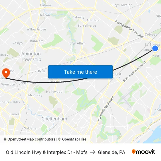 Old Lincoln Hwy & Interplex Dr - Mbfs to Glenside, PA map