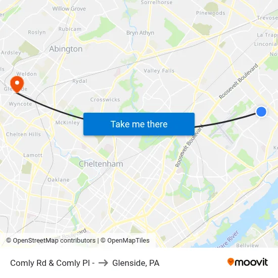 Comly Rd & Comly Pl - to Glenside, PA map