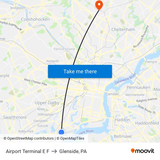 Airport Terminal E F to Glenside, PA map