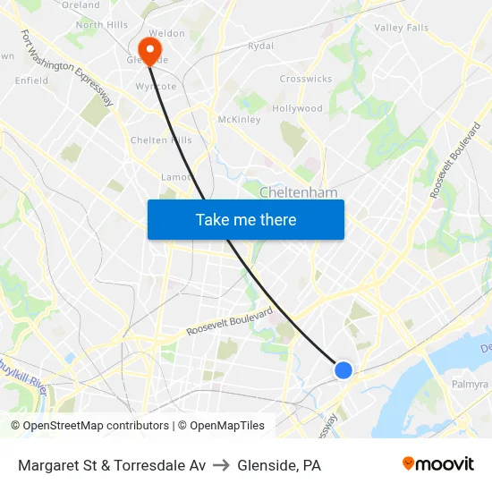Margaret St & Torresdale Av to Glenside, PA map