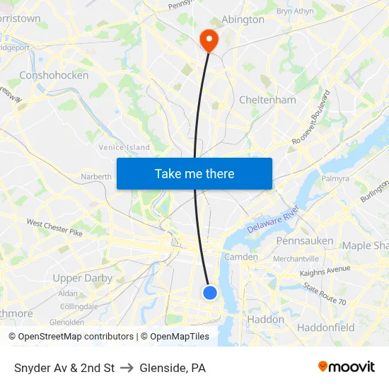 Snyder Av & 2nd St to Glenside, PA map