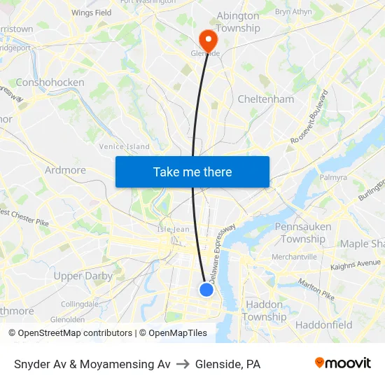Snyder Av & Moyamensing Av to Glenside, PA map
