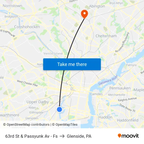 63rd St & Passyunk Av - Fs to Glenside, PA map