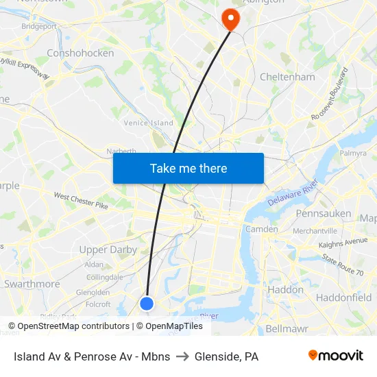 Island Av & Penrose Av - Mbns to Glenside, PA map