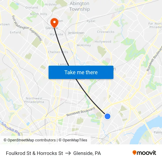 Foulkrod St & Horrocks St to Glenside, PA map