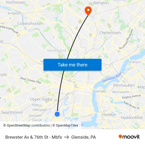 Brewster Av & 76th St - Mbfs to Glenside, PA map