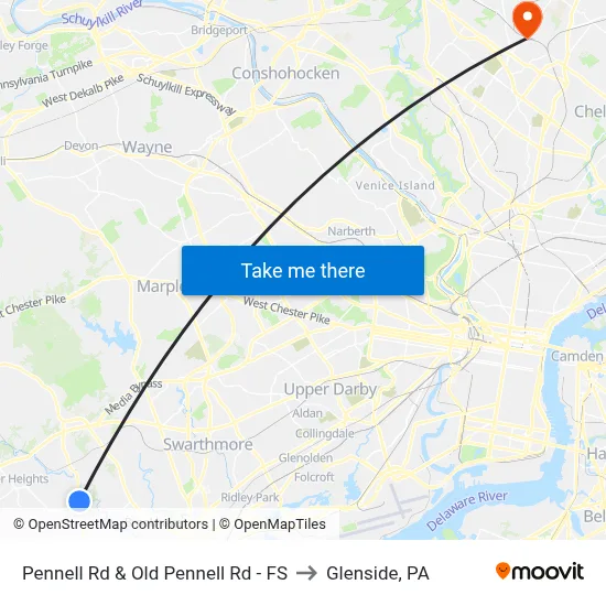 Pennell Rd & Old Pennell Rd - FS to Glenside, PA map