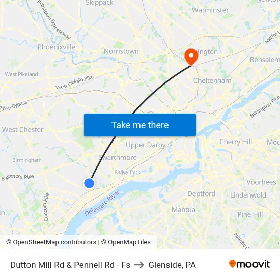Dutton Mill Rd & Pennell Rd - Fs to Glenside, PA map