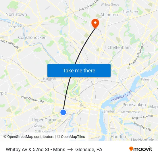 Whitby Av & 52nd St - Mbns to Glenside, PA map
