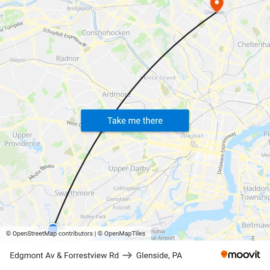 Edgmont Av & Forrestview Rd to Glenside, PA map