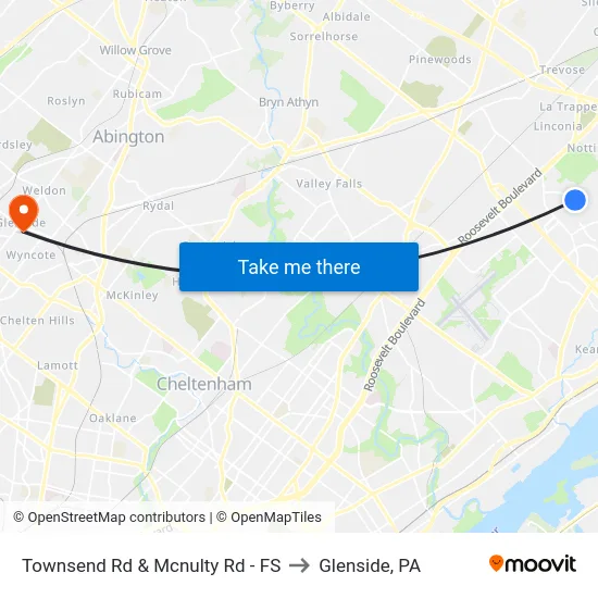 Townsend Rd & Mcnulty Rd - FS to Glenside, PA map