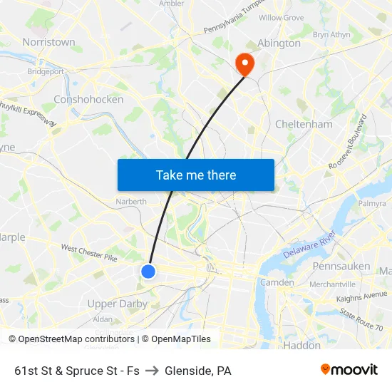 61st St & Spruce St - Fs to Glenside, PA map