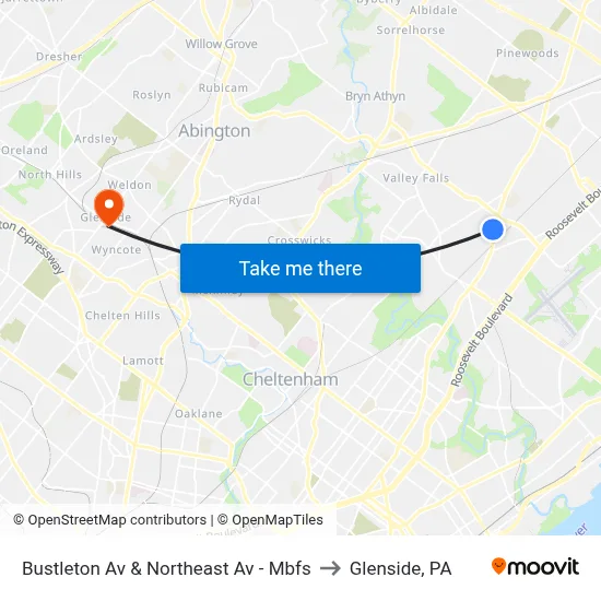 Bustleton Av & Northeast Av - Mbfs to Glenside, PA map