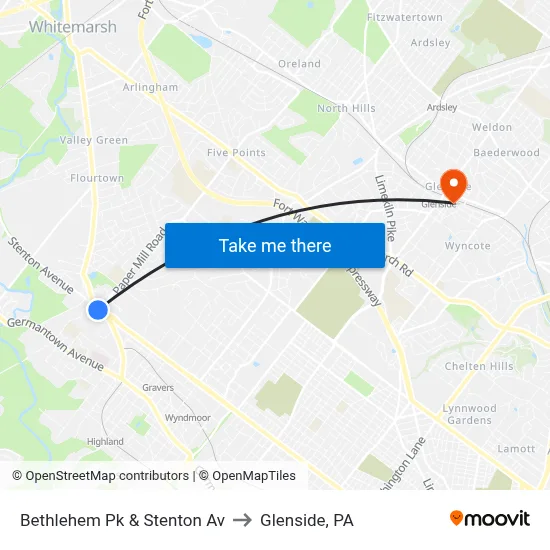 Bethlehem Pk & Stenton Av to Glenside, PA map
