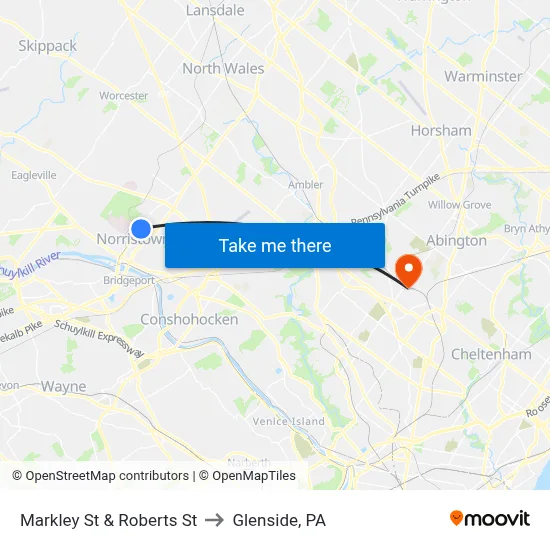 Markley St & Roberts St to Glenside, PA map