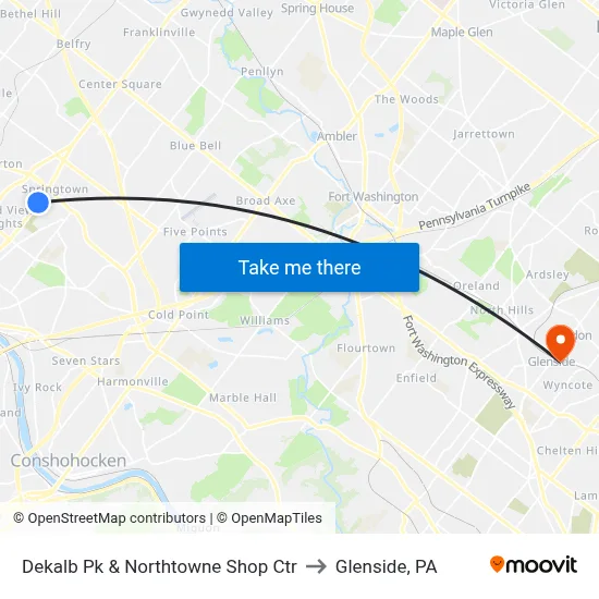 Dekalb Pk & Northtowne Shop Ctr to Glenside, PA map