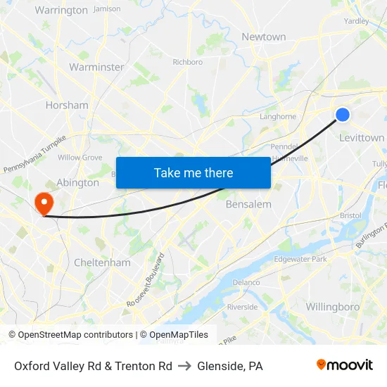 Oxford Valley Rd & Trenton Rd to Glenside, PA map