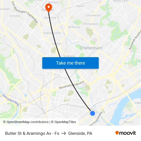 Butler St & Aramingo Av - Fs to Glenside, PA map