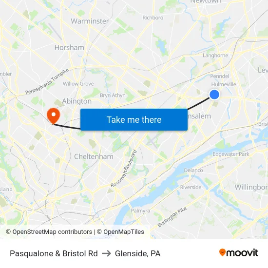 Pasqualone & Bristol Rd to Glenside, PA map