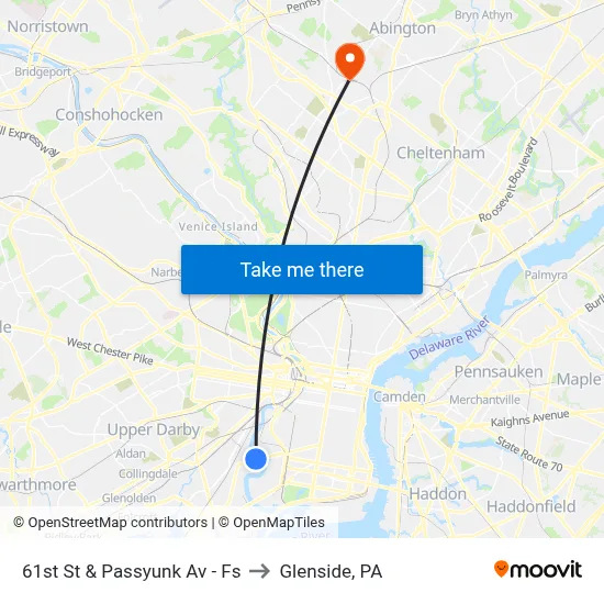 61st St & Passyunk Av - Fs to Glenside, PA map