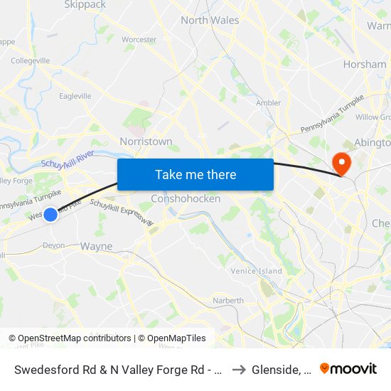 Swedesford Rd & N Valley Forge Rd - Mbfs to Glenside, PA map