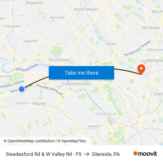 Swedesford Rd & W Valley Rd - FS to Glenside, PA map