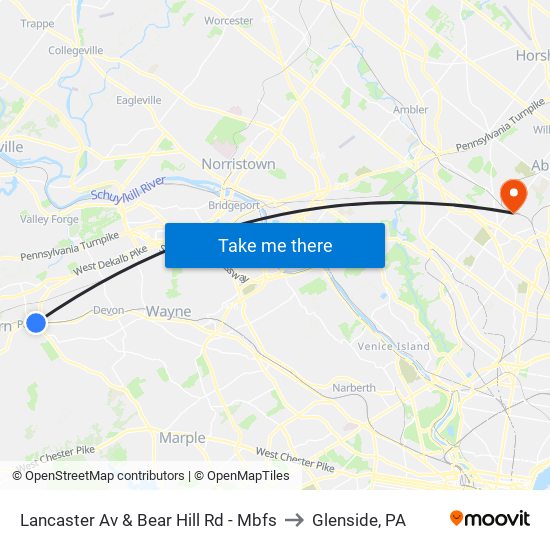 Lancaster Av & Bear Hill Rd - Mbfs to Glenside, PA map
