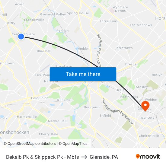 Dekalb Pk & Skippack Pk - Mbfs to Glenside, PA map