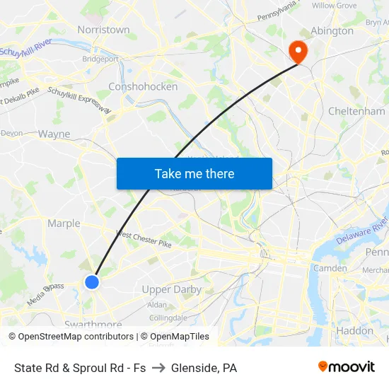 State Rd & Sproul Rd - Fs to Glenside, PA map