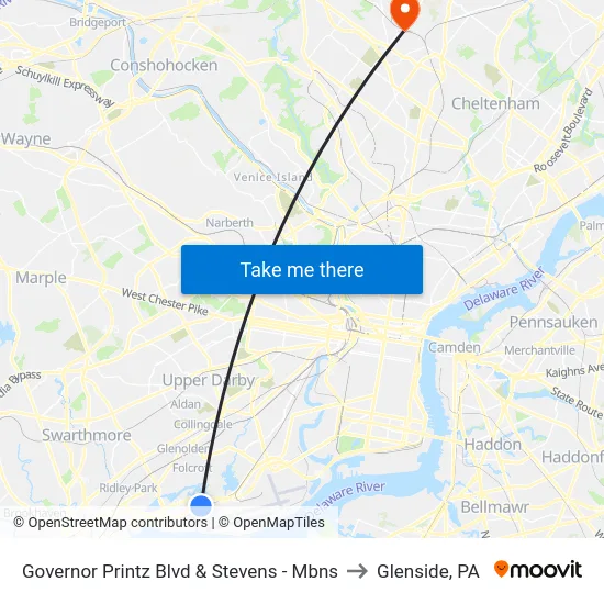 Governor Printz Blvd & Stevens - Mbns to Glenside, PA map