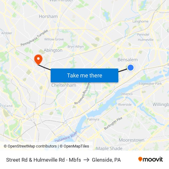 Street Rd & Hulmeville Rd - Mbfs to Glenside, PA map