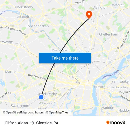 Clifton-Aldan to Glenside, PA map