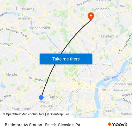 Baltimore Av Station - Fs to Glenside, PA map