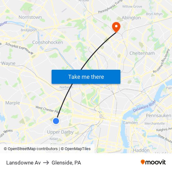 Lansdowne Av to Glenside, PA map