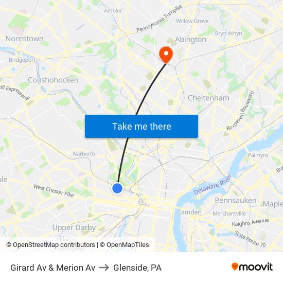 Girard Av & Merion Av to Glenside, PA map
