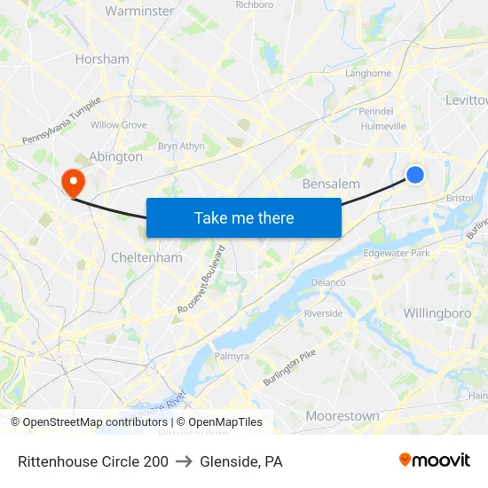 Rittenhouse Circle 200 to Glenside, PA map